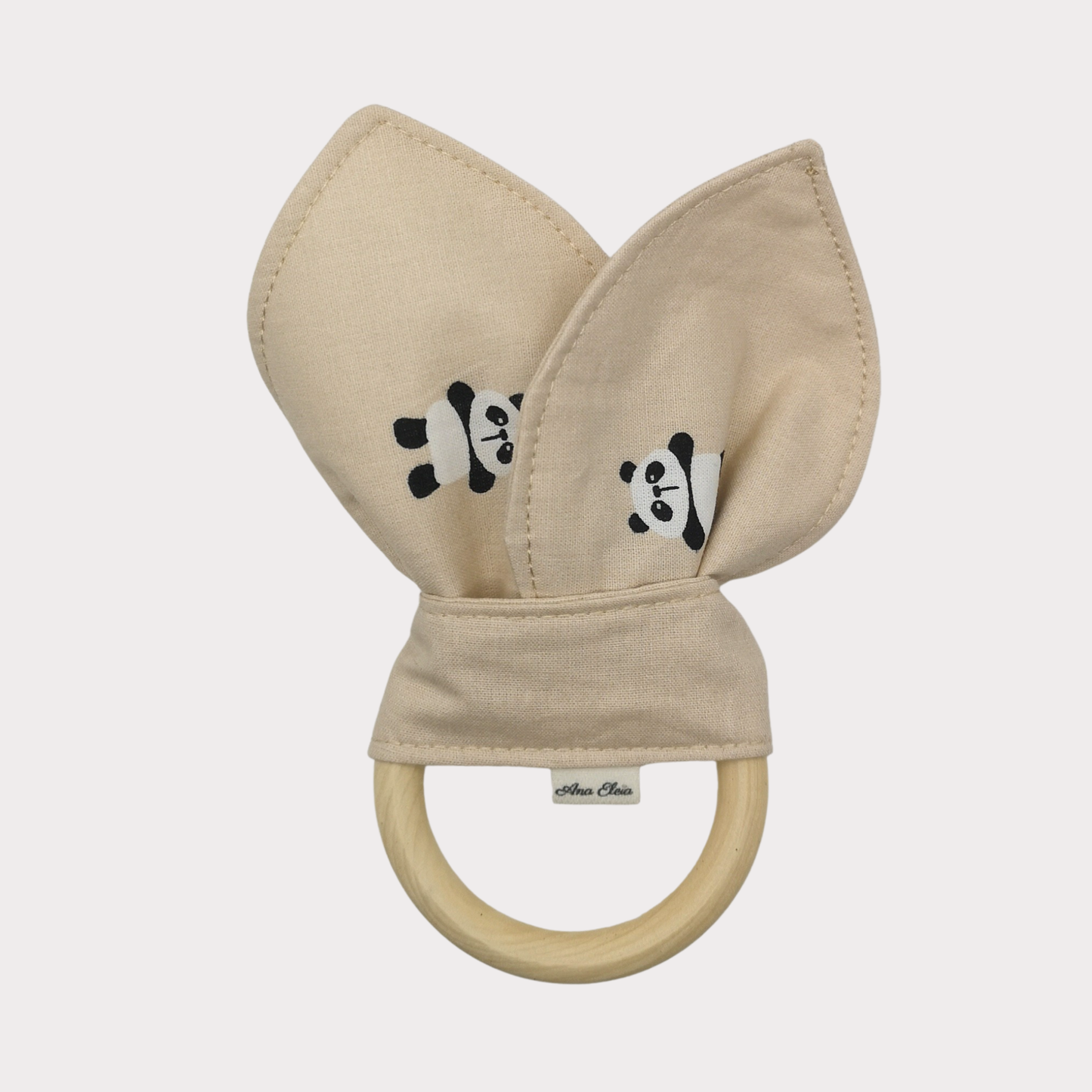 Bijtring stof beige met panda