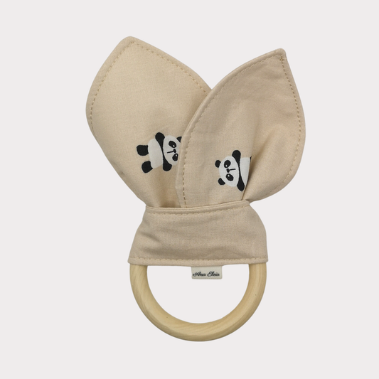 Bijtring stof beige met panda