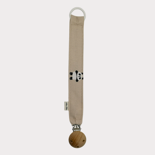 Speenkoord met naam stof beige met panda