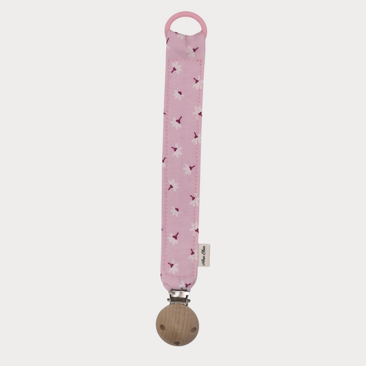 Speenkoord stof roze met bloemetjes