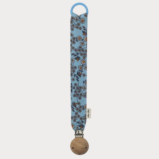 Speenkoord stof blauw met bloemetjes