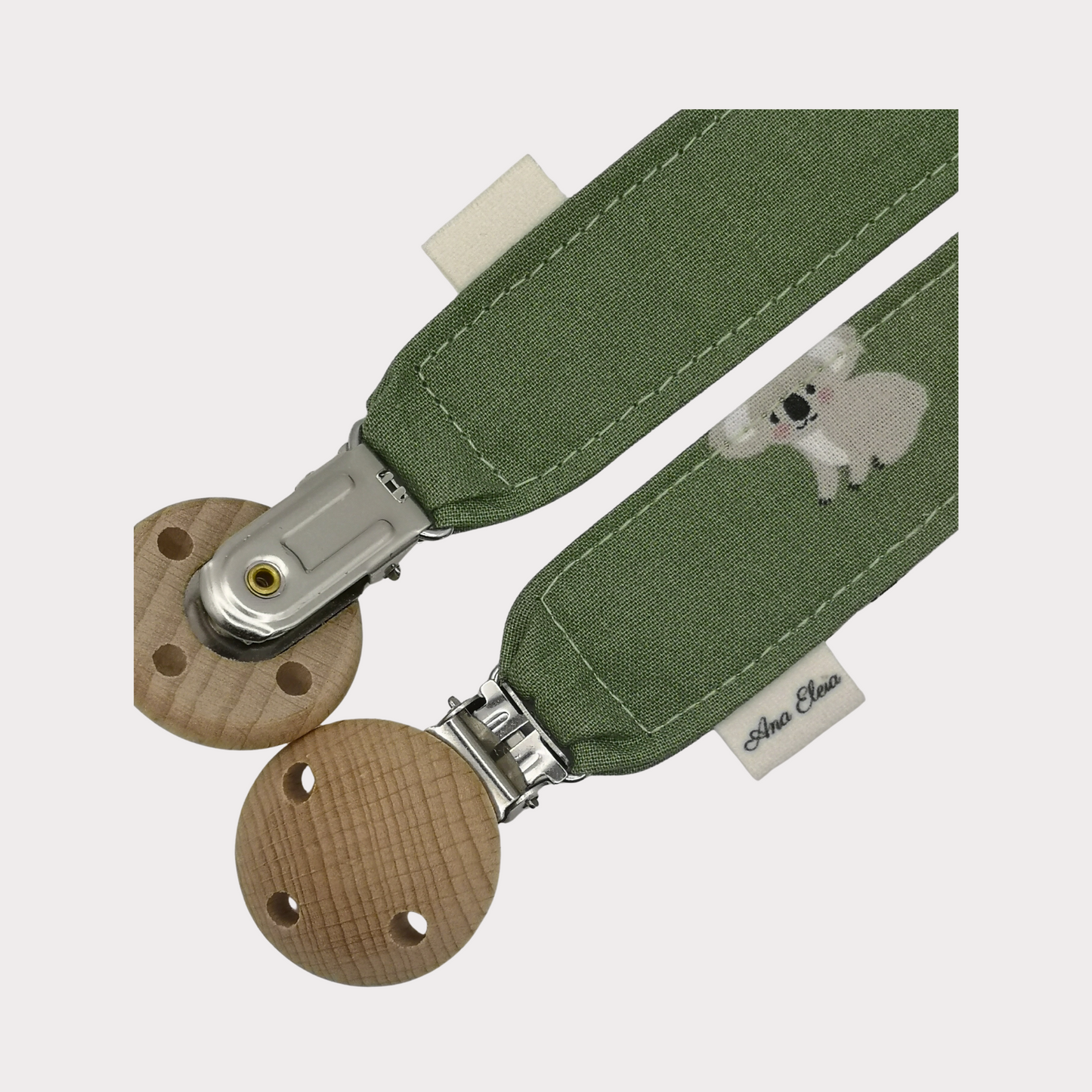 Speenkoord met naam stof groen met koala