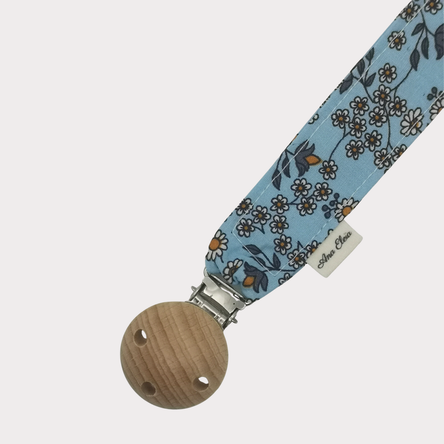 Speenkoord stof blauw met bloemetjes