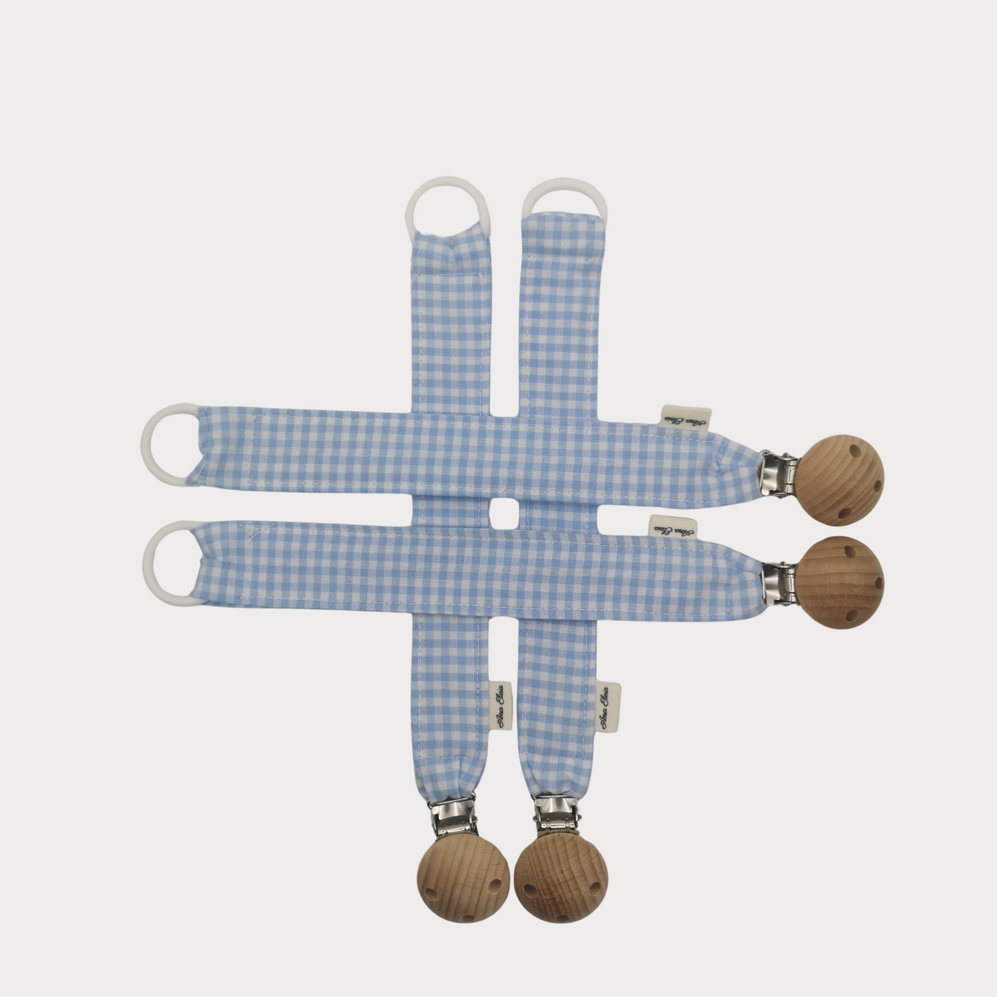 Speenkoord met naam stof ruit wit met blauw