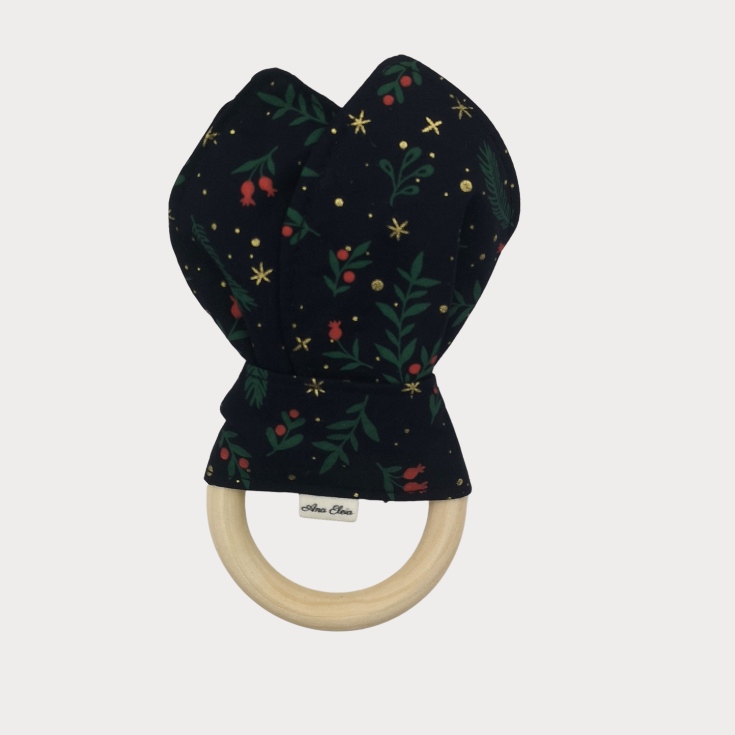 Bijtring stof donkerblauw met kerstprint