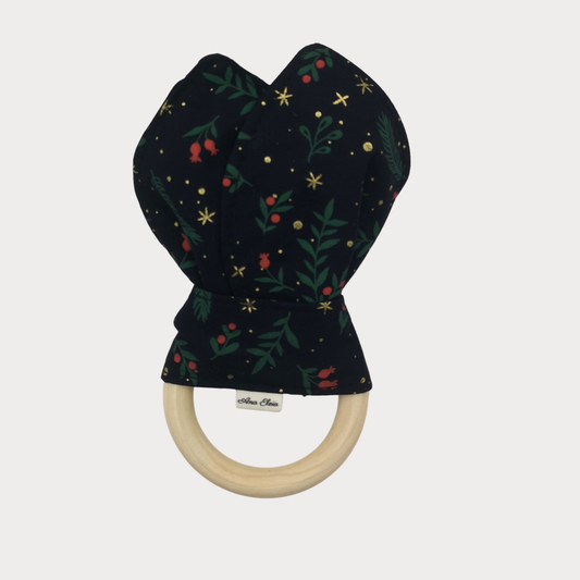 Bijtring stof donkerblauw met kerstprint