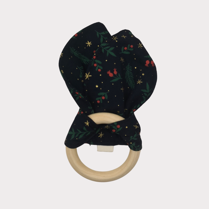 Bijtring stof donkerblauw met kerstprint