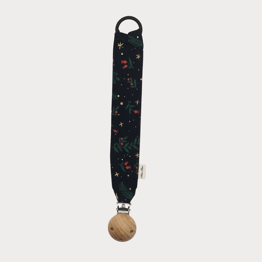 Speenkoord stof donkerblauw met kerstprint