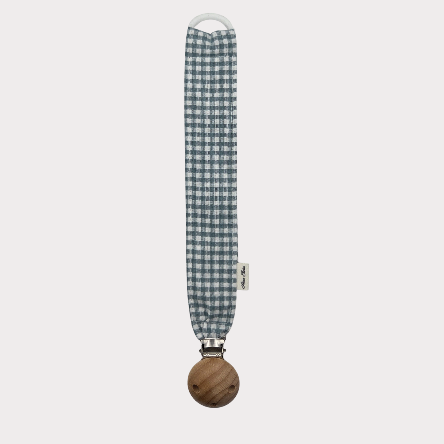 Speenkoord met naam stof ruit wit met groen