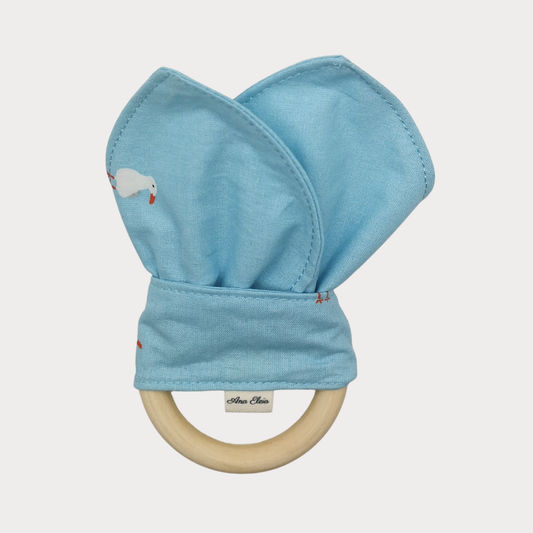 Bijtring stof blauw met meeuwen