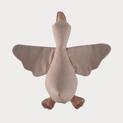 Knuffel gans met naam stof witte stippen zandkleur