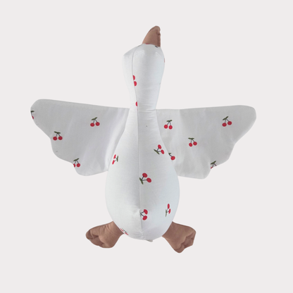 Knuffel gans stof wit met kersjes