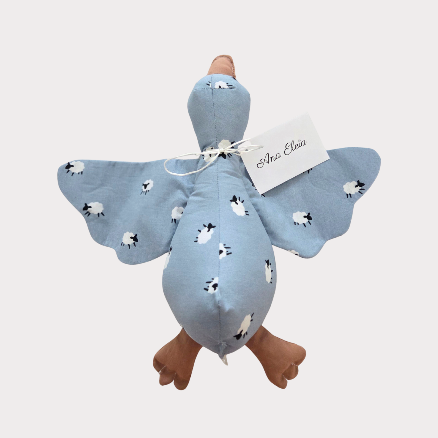 Knuffel gans stof blauw met schaapjes