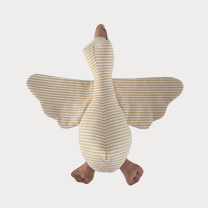 Knuffel gans met naam stof geel met witte strepen
