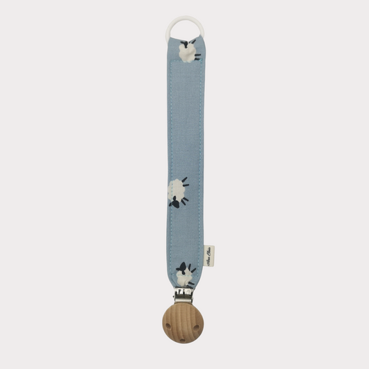 Speenkoord stof blauw met schaapjes