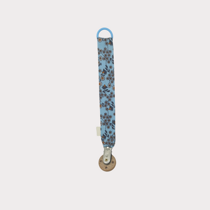 Speenkoord stof blauw met bloemetjes