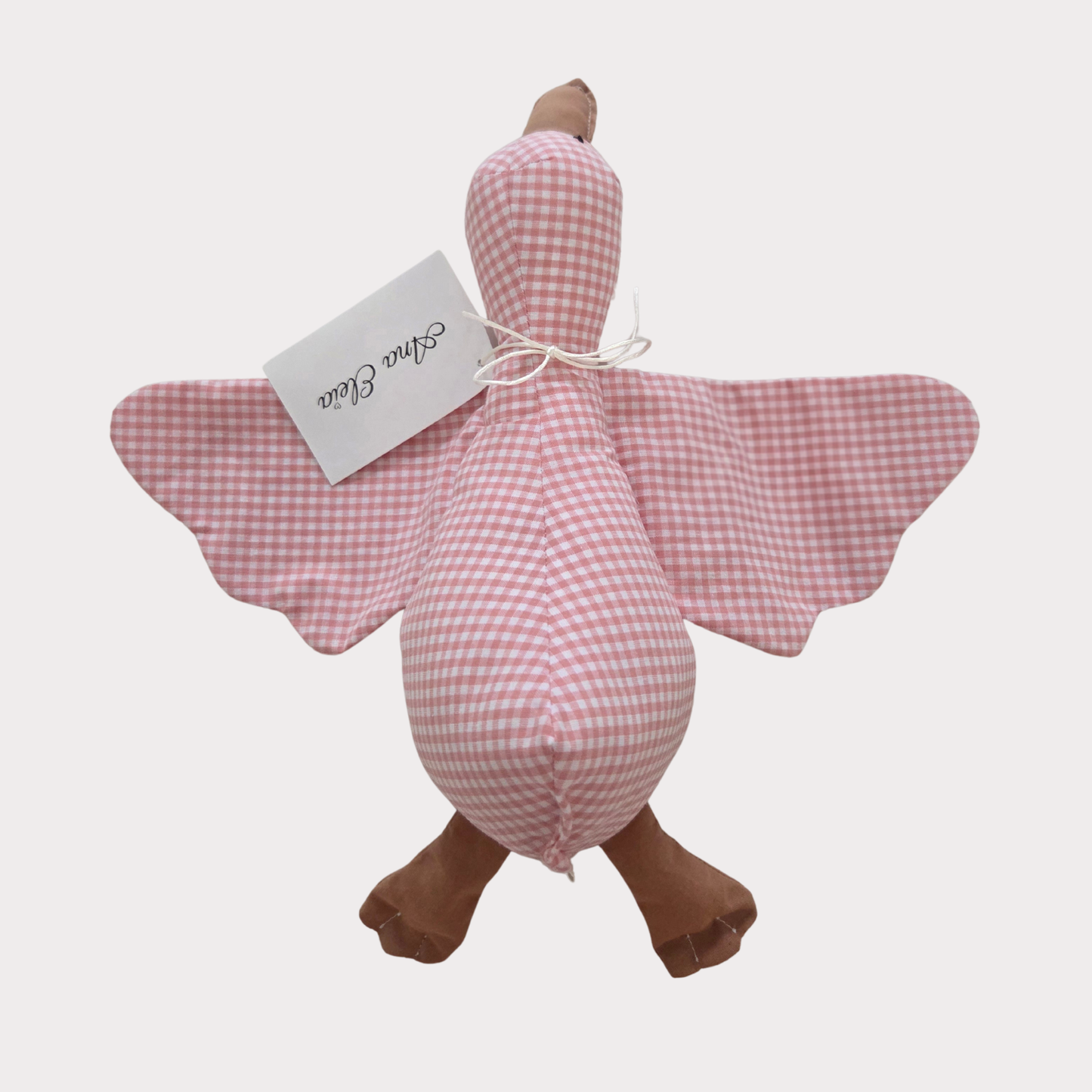 Knuffel gans stof ruit wit met roze