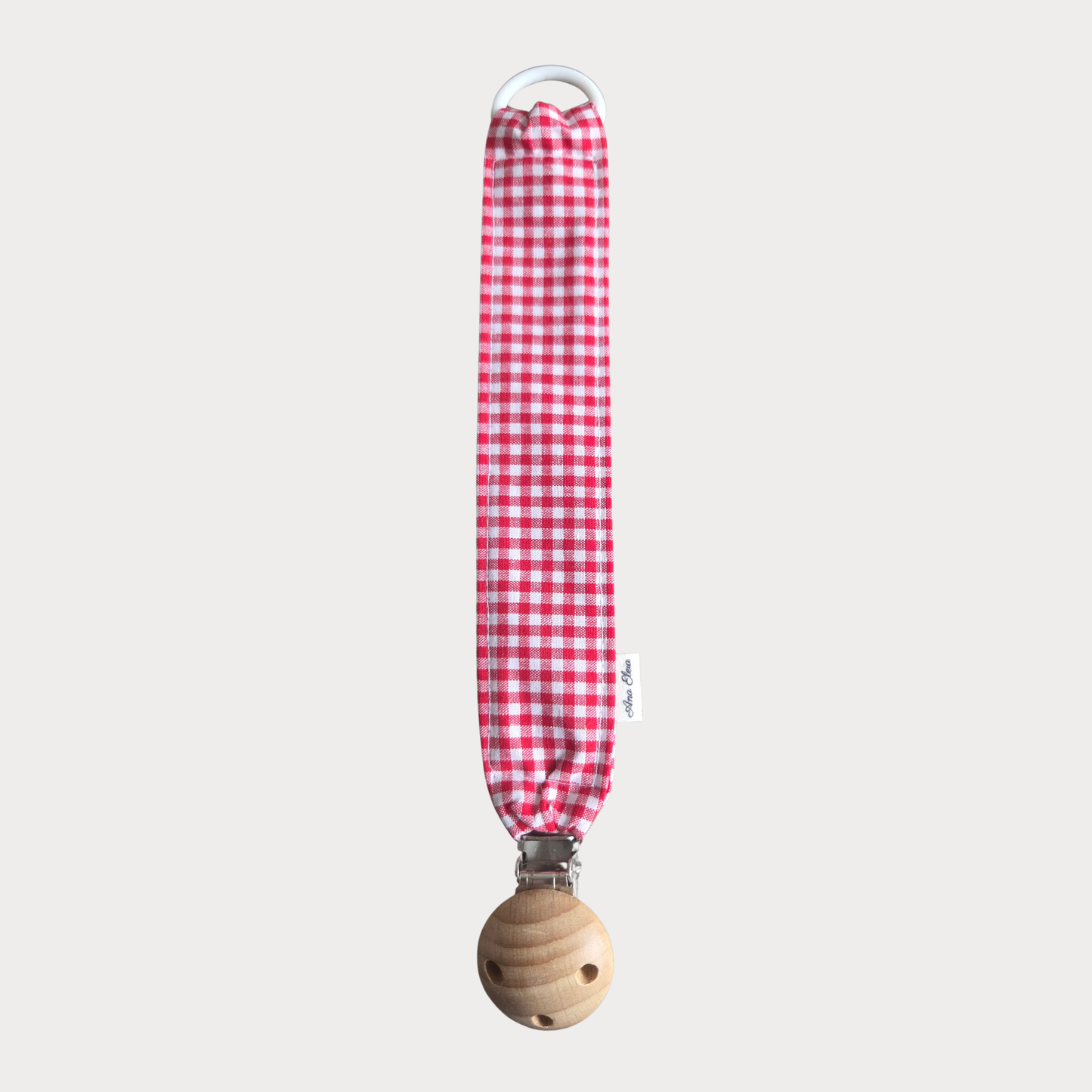 Speenkoord met naam stof ruit wit met rood