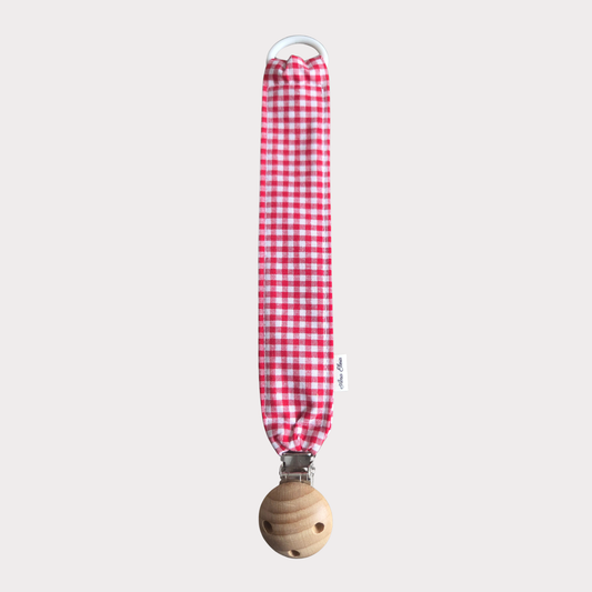 Speenkoord met naam stof ruit wit met rood