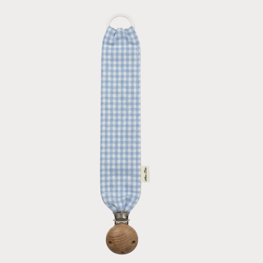 Speenkoord met naam stof ruit wit met blauw